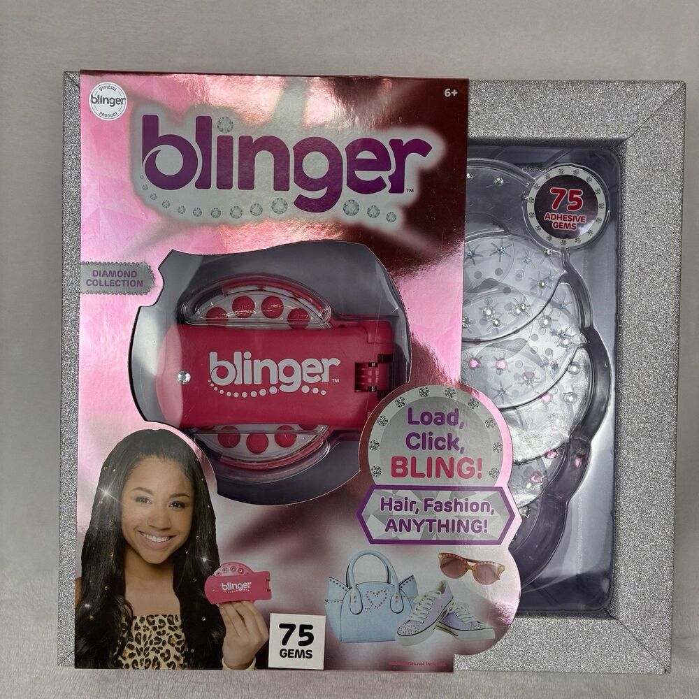 Blinger Diamond Edition -Pink Glam Hair Styling Tool - 75 Adhesive Hair Gems NEW